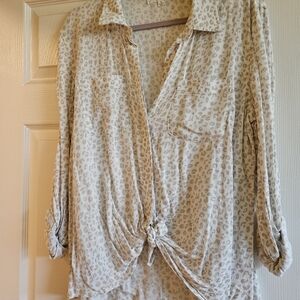 Hippie Rose Cream Leopard Button-Down Shirt